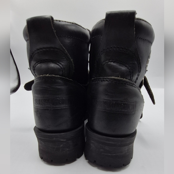 Harley-Davidson Black Leather Lace-Up Strap Motorcycle Boots - Picture 3 of 7
